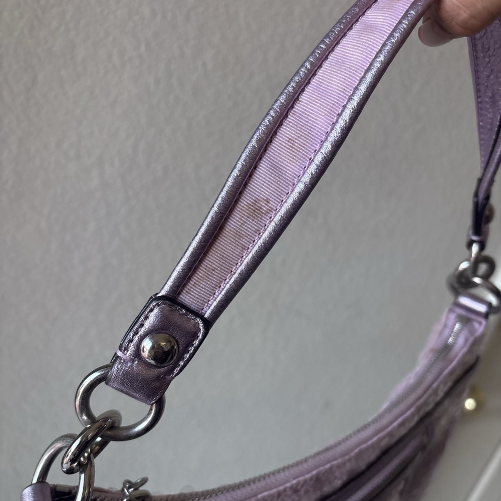 Vtg COACH Poppy Pink Purple Sequin Signature C Shoulder Bag Mcbling Y2K - Picture 8 of 14